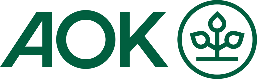 Logo der Krankenkasse bzw. Krankenversicherung AOK mit grünem Schriftzug und grünen Logo.