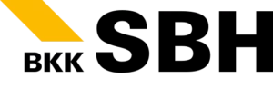 Logo der Krankenkasse bzw. Krankenversicherung BKK SBH mit schwarzen Schriftzug und gelben Logo