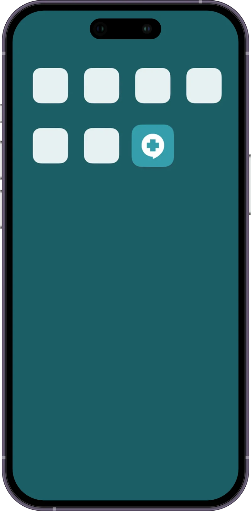 Home screen of a smartphone with the TeleClinic app highlighted.
