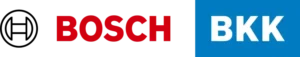 Logo der Krankenkasse bzw. Krankenversicherung Bosch BKK mit roten und weißen Schriftzug und schwarzen Logo.