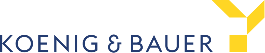 Logo der Krankenkasse bzw. Krankenversicherung König & Bauer BKK mit blauem Schriftzug und weiß-gelben Logo.