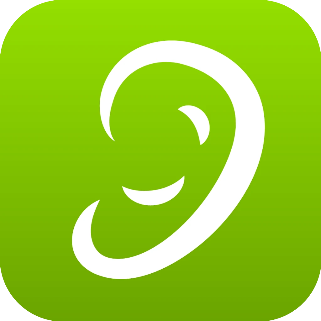 Logo des DiGA Anbieters Meine Tinnitus App. Grüner Hintergrund mit weißen geschwungenen Linien, die ein seitliches Ohr darstellen sollen.