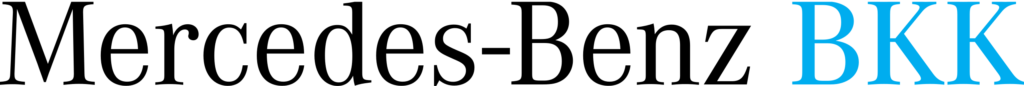 Logo der Krankenkasse bzw. Krankenversicherung Mercedes Benz BKK mit schwarzen und blauen Schriftzug.