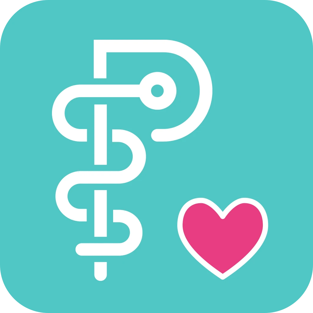 Logo des DiGA Anbieters ProHerz. Blau-türkisener Hintergrund mit einem pinken Herz und einem weißen Symbol, welches aussieht wie ein "P".
