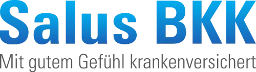 Logo der Krankenkasse bzw. Krankenversicherung Salus BKK mit blauen und grauen Schriftzug als Logo.
