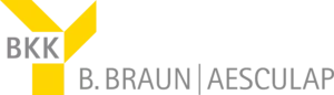 Logo der Krankenkasse bzw. Krankenversicherung BKK Braun mit grauen Schriftzug und gelben Symbol als Logo