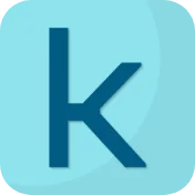 Logo des DiGA Anbieters Kalmeda. Blauer Hintergrund mit dunkleren "k" Buchstaben als Logo in der Mitte.