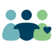 Logo des DiGA Anbieters Novego. Weißer Hintergrund mit drei abstrakten Illustrationen, die Personen darstellen sollen.