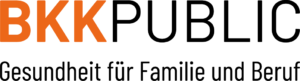 Logo der Krankenkasse bzw. Krankenversicherung BKK Public mit orangenen und schwarzen Schriftzug.