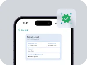 Smartphone das ein Privatrezept mit verordneter Abnehmspritze zeigt.