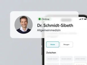 Profil von Dr. Schmidt-Sibeth mit Terminzeit-Auswahl in der TeleClinic-App.