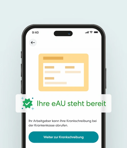 Smartphone zeigt eAU-Benachrichtigung mit Hinweis zur digitalen Krankschreibung.