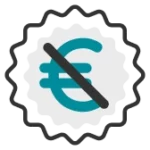 Symbol eines durchgestrichenen Eurozeichens, steht für Kostenübernahme durch alle Krankenkassen und Versicherungen.