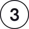 Symbol das die Zahl 3 zeigt, welche mit einem dünnen Kreis umrandet ist.