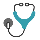 Grafik eines Stethoskops, symbolisiert medizinische Versorgung und Beratung.