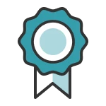 Grafik eines blauen Abzeichens, symbolisiert Auszeichnung und Qualitätssicherung.