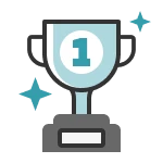 Icon von einem Pokal, symbolisiert ein erstes Platz-Symbol mit Sternen.